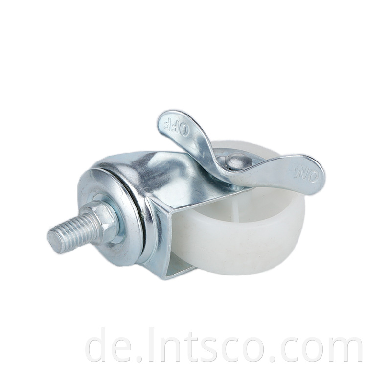 Side Brake White PP Threaded Stem Small Casters